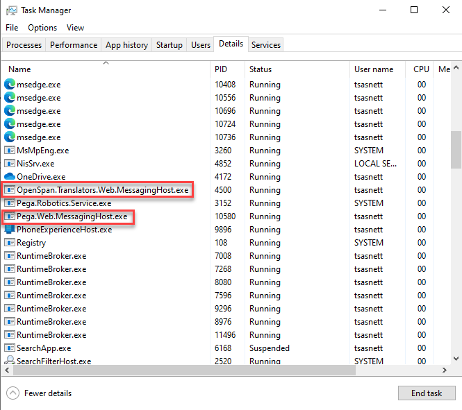 Image showing the details tab of Task Manager with the two processes highlighted.
