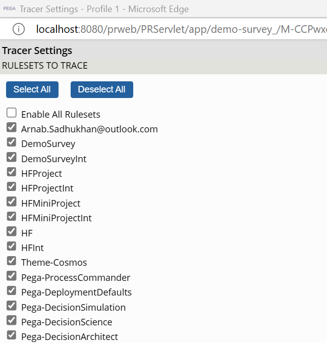 Select all button for rulesets to trace in tracer settings