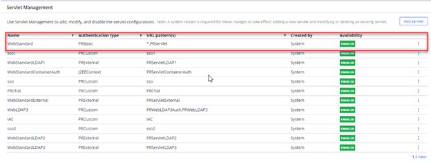 Servlet management