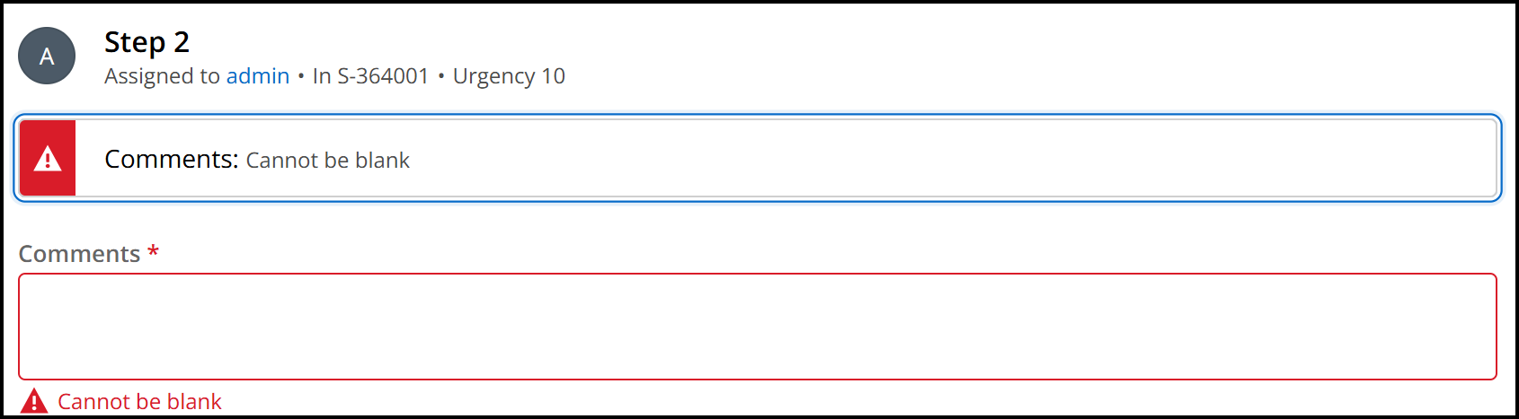 A form containing a single error, keyboard focus is brought to the error banner. There is no visible heading level 2