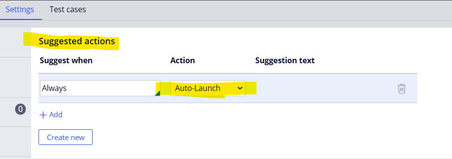 Suggested actions of case type rule