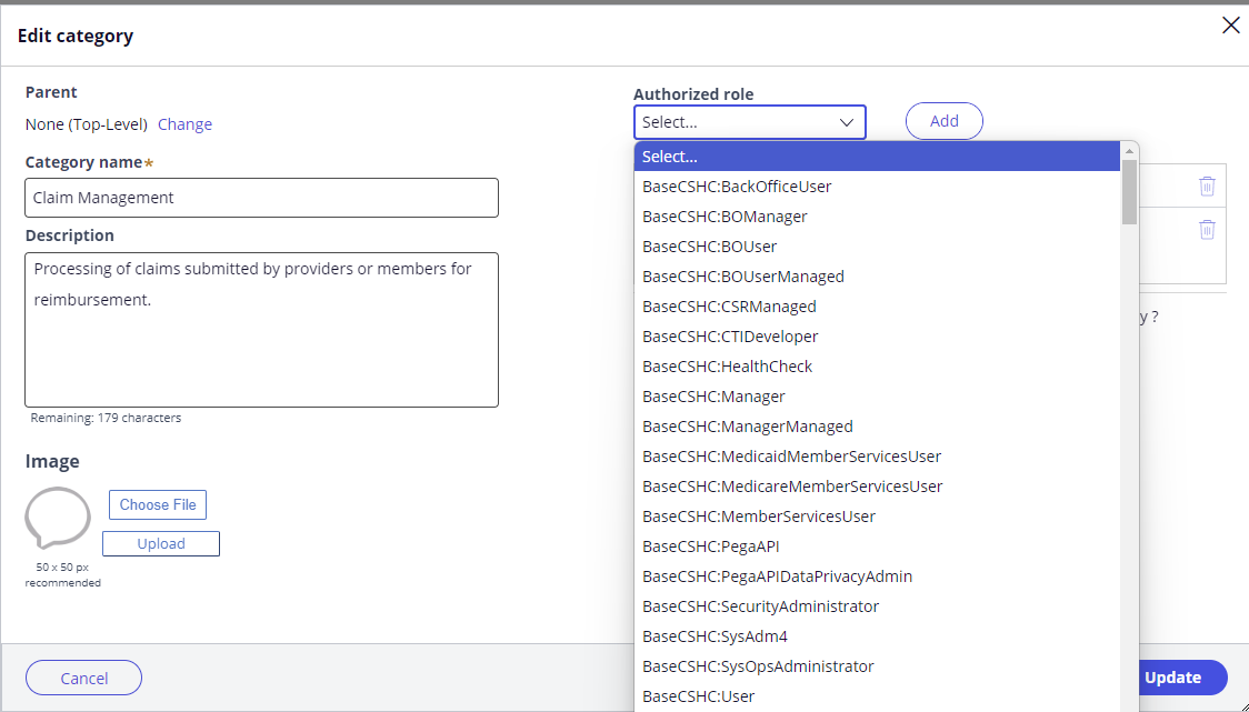 Taxonomy Category config form - showing impl roles