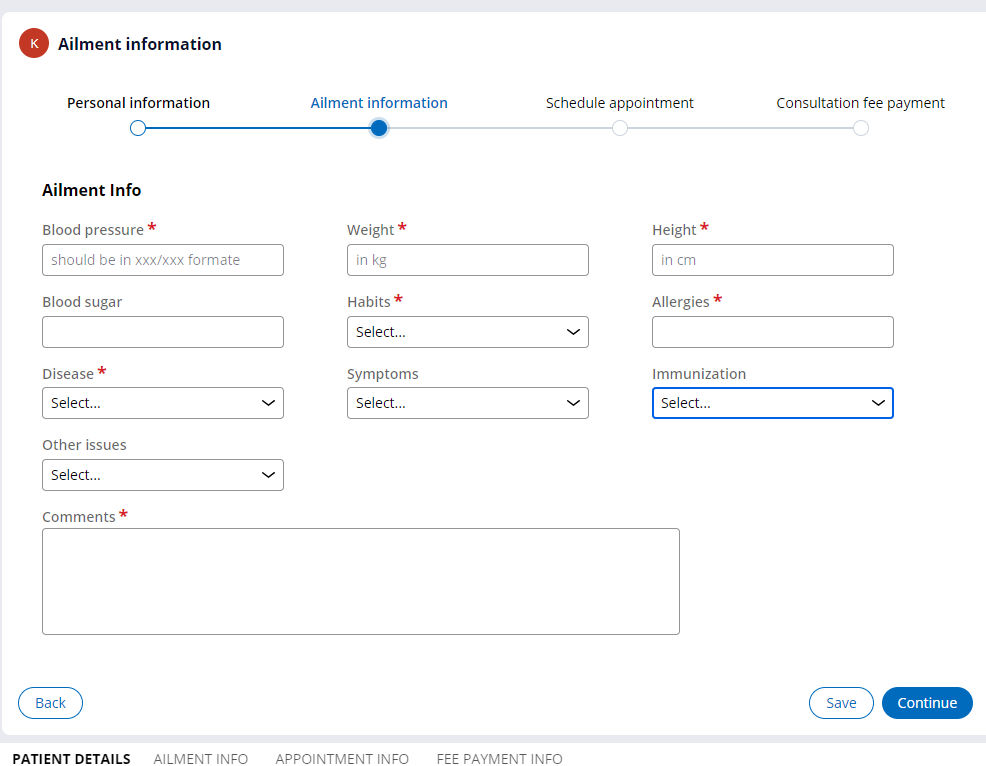 Testing Ailment info section is showing in UI by Initialization