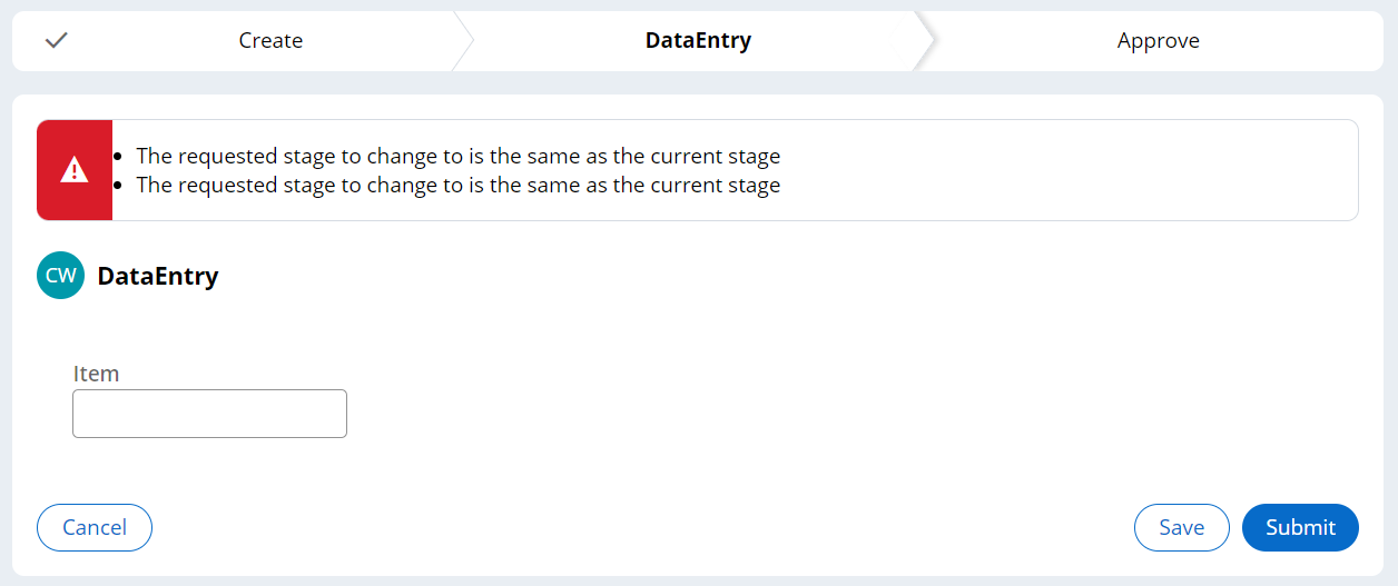 Unable to move to current stage