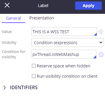 WSS Mashup Visibility WHEN rule value