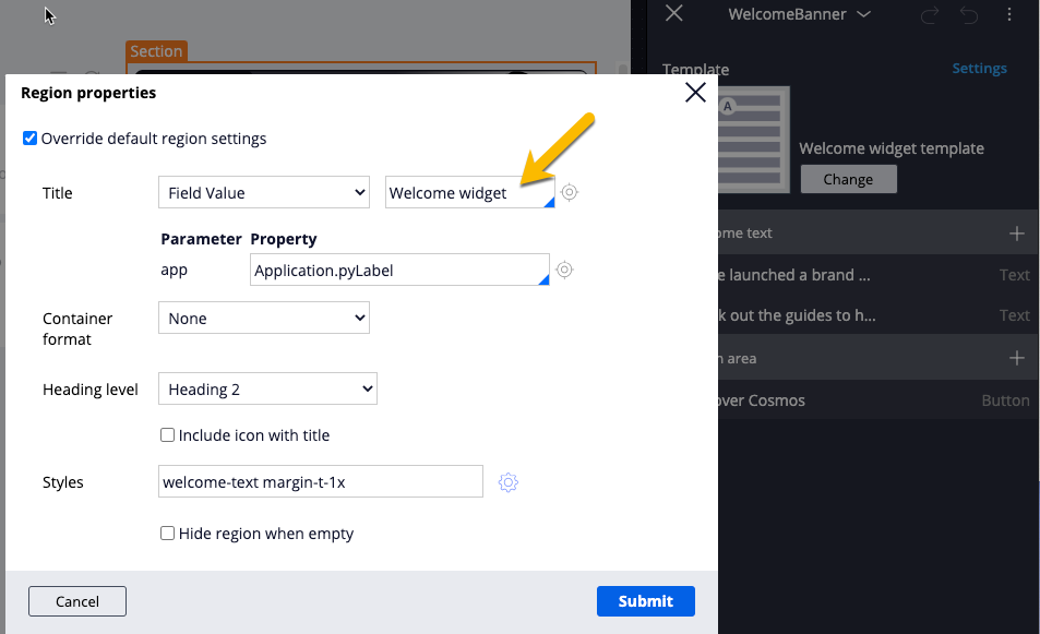 Modifying the field value for the welcome widget title