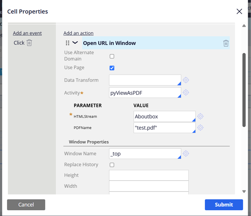 window configuration widget 