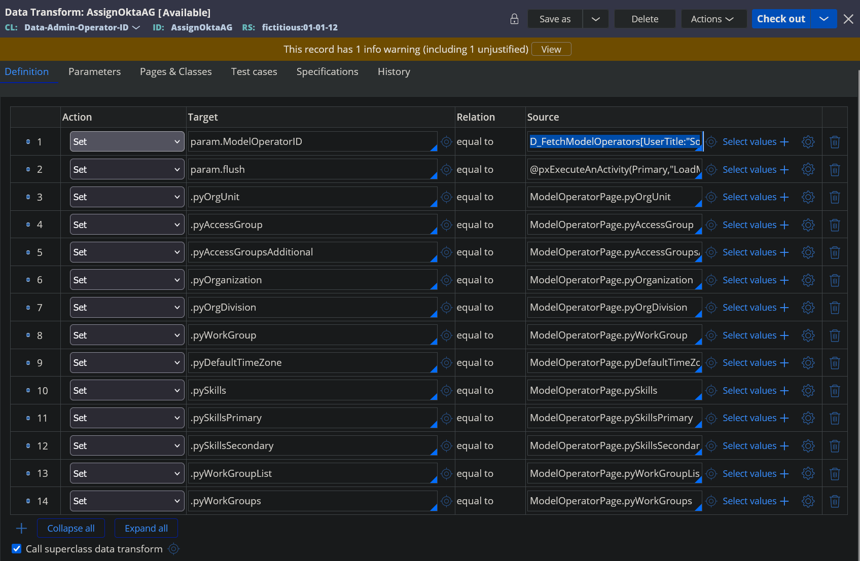 Pic of the data transform using the datapage