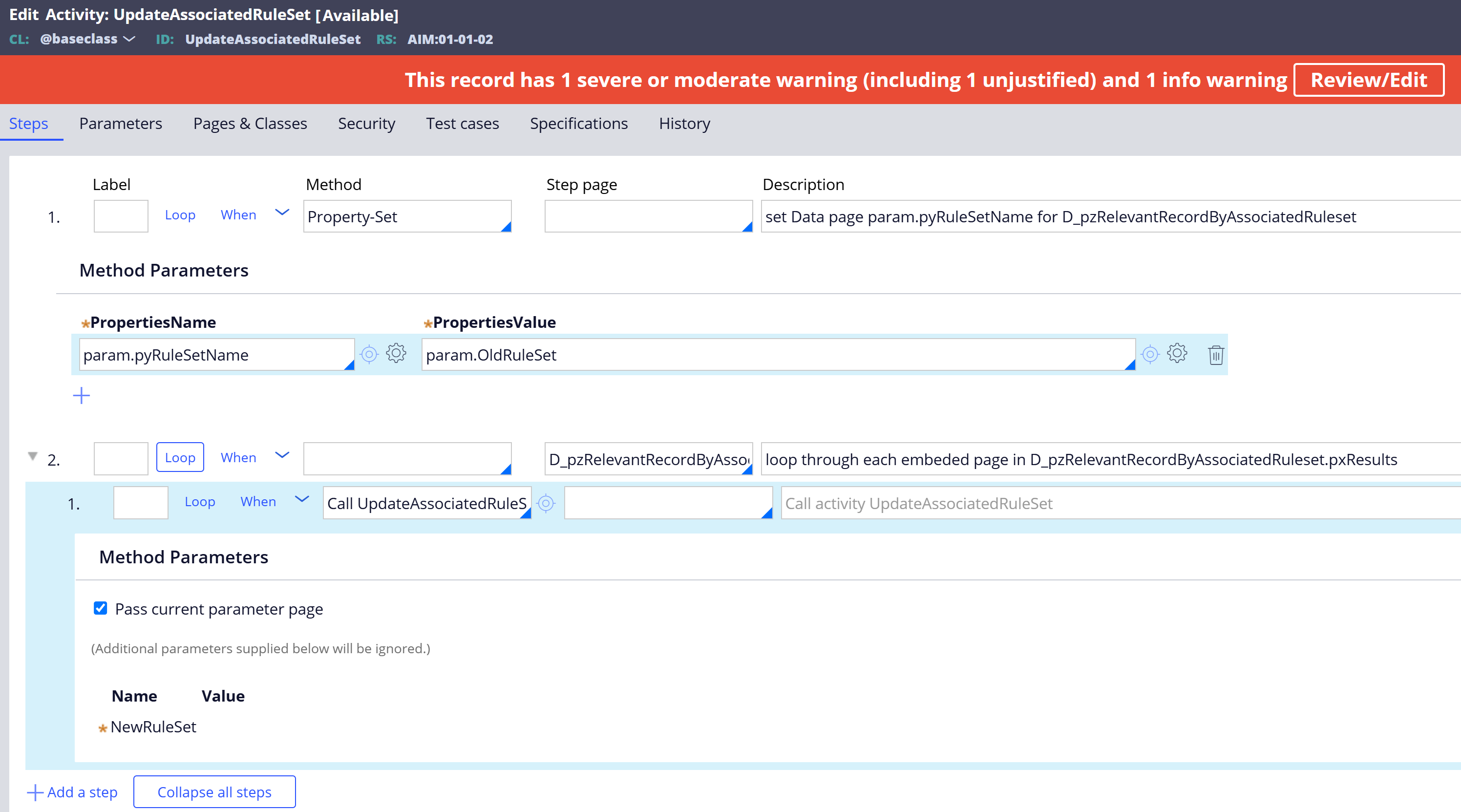 baseclass.updateAssociatedRuleSet