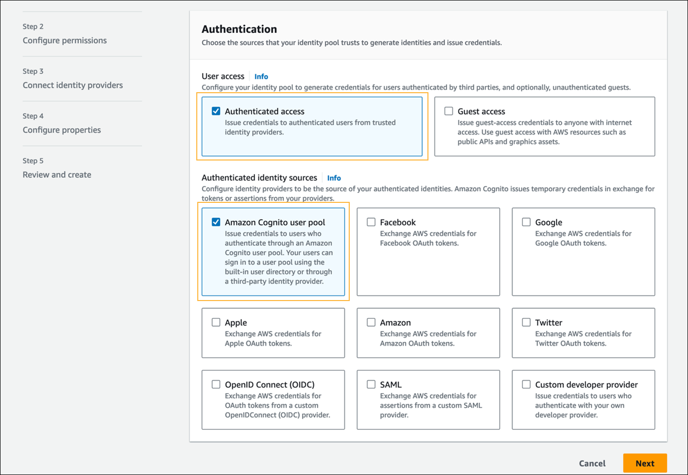 Configuring identity pool trust.