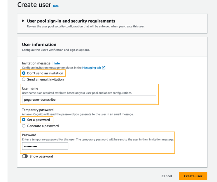 Creating a user - User information section.