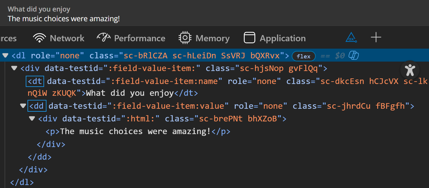 Markup of a description list generated from a readonly rich text editor field