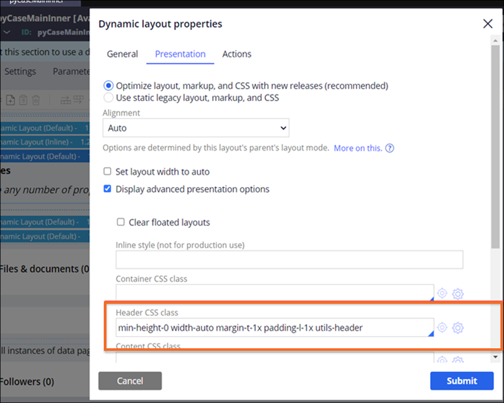 Dynamic layout properties