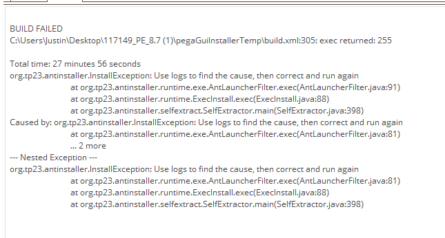 error log from installer