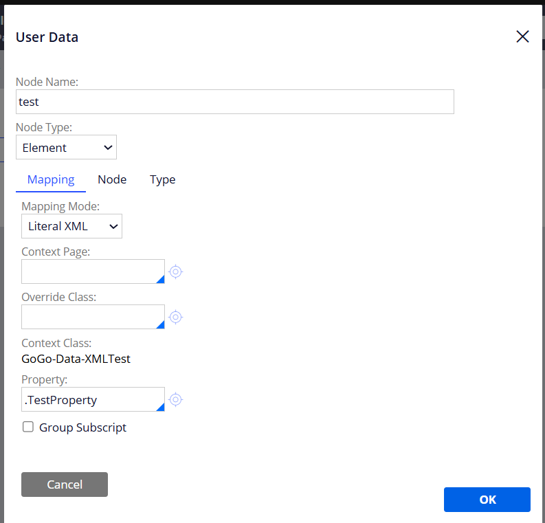 Parse XML node form with "literal XML" mapping mode selected