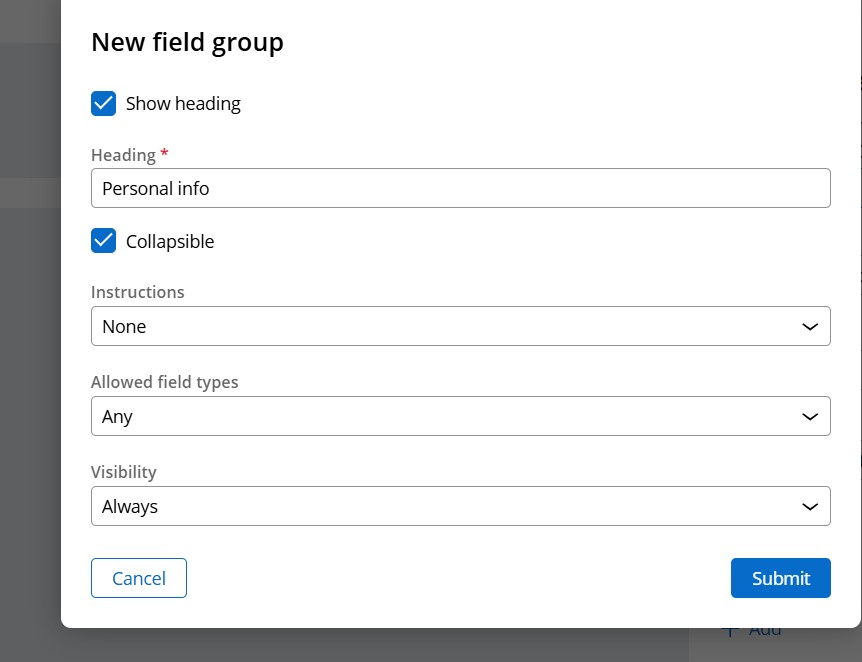 fieldgroup setting on view