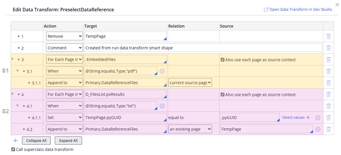 Figure 9 - PreselectDataReference Data Transform (Preselect Data reference step)