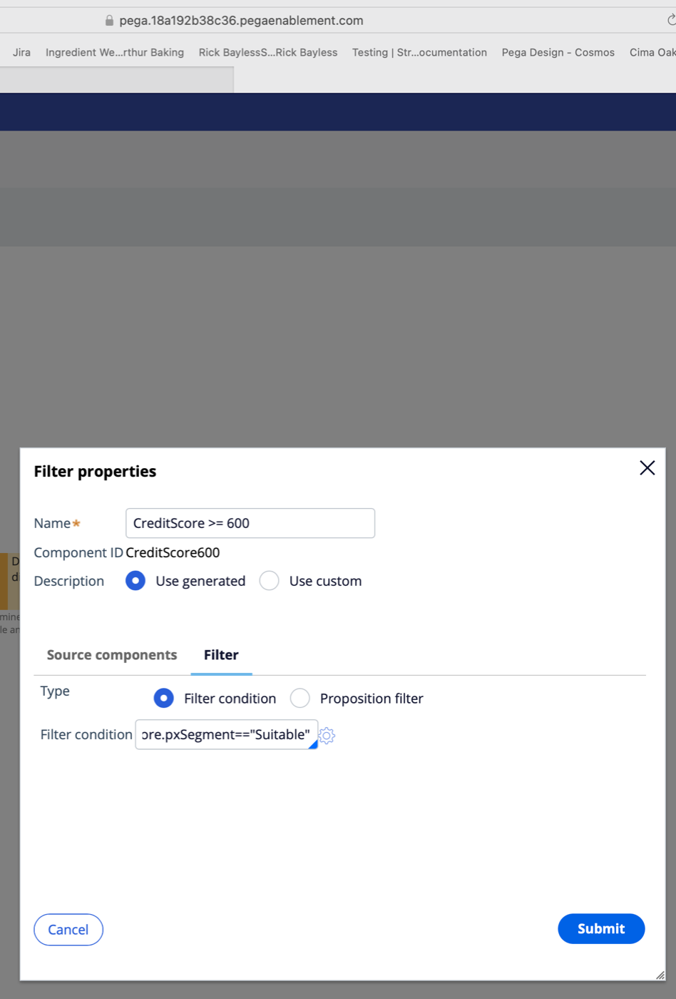 Filter component properties available