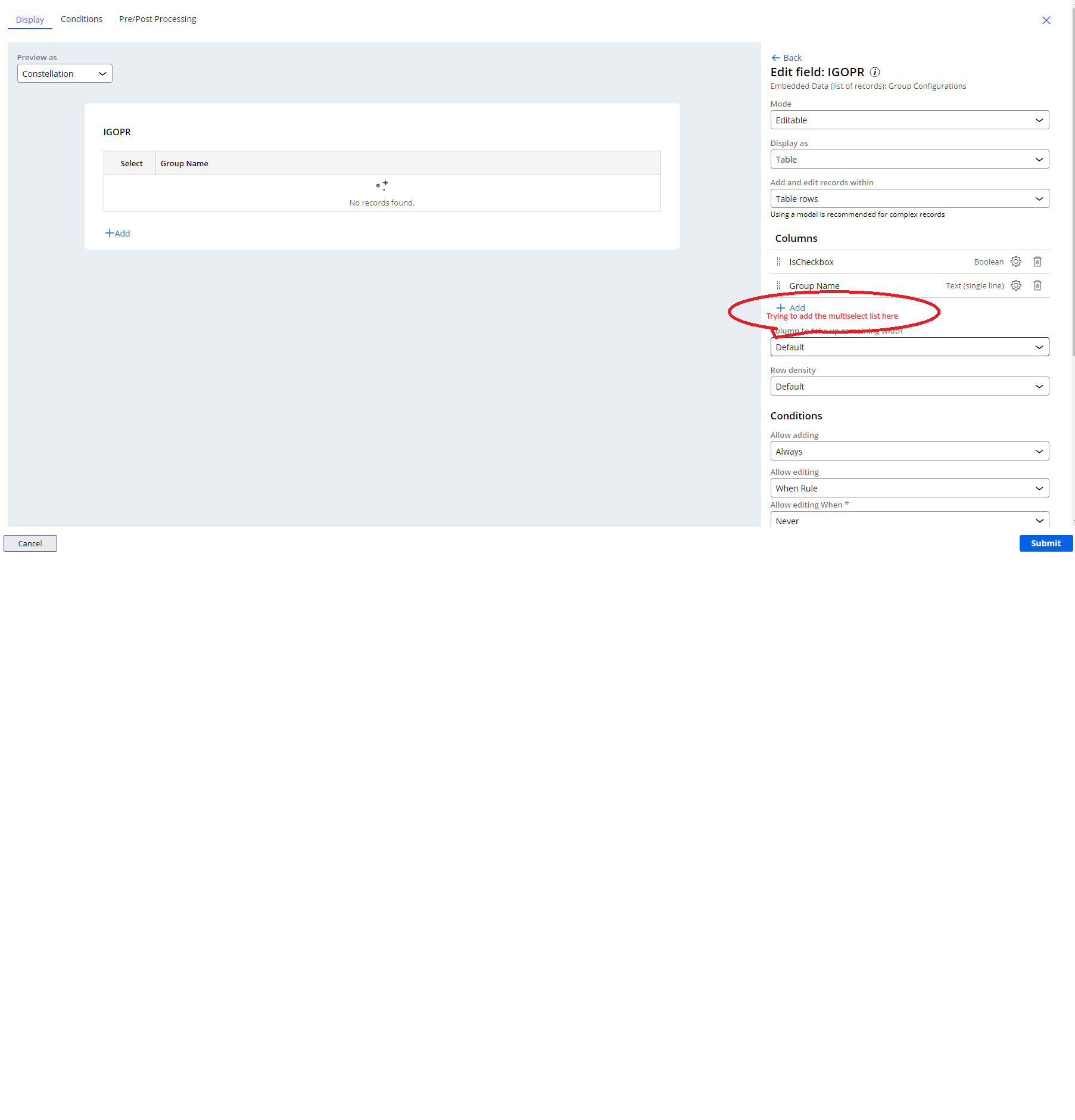 Table View Config