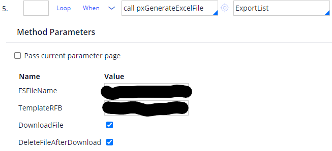 pgGenerateExcelFile step with DownloadFile and DeleteFileAfterDownload checked