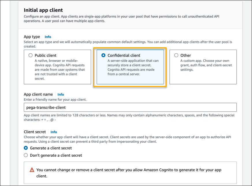 Integrate your app - App type field.