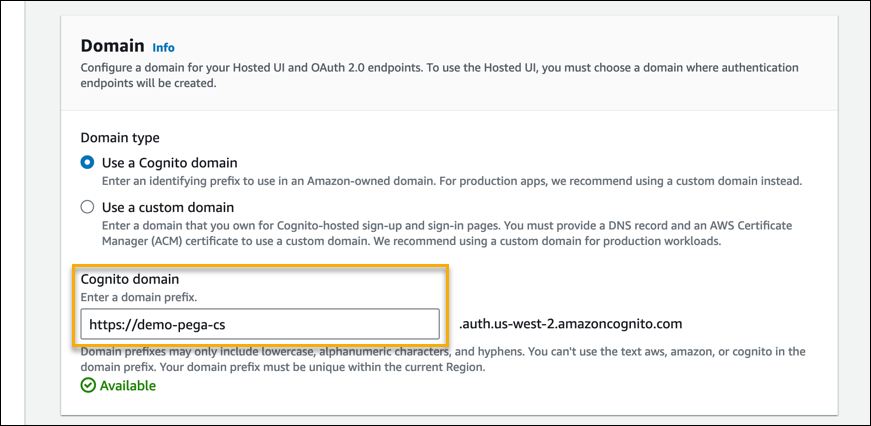 Integrate your app - Cognito domain field.