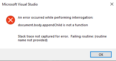 Image of the interrogation popup error.