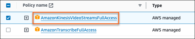 The AmazonKinesisVideoStreamsFullAccess AWS managed policy.