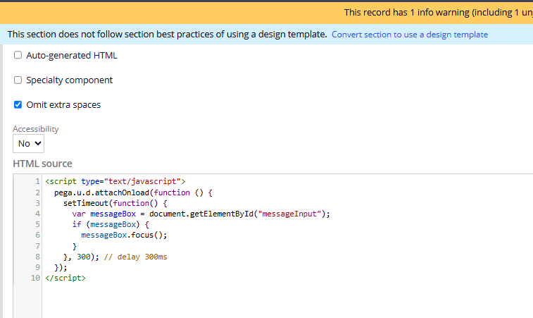 non auto generated html section