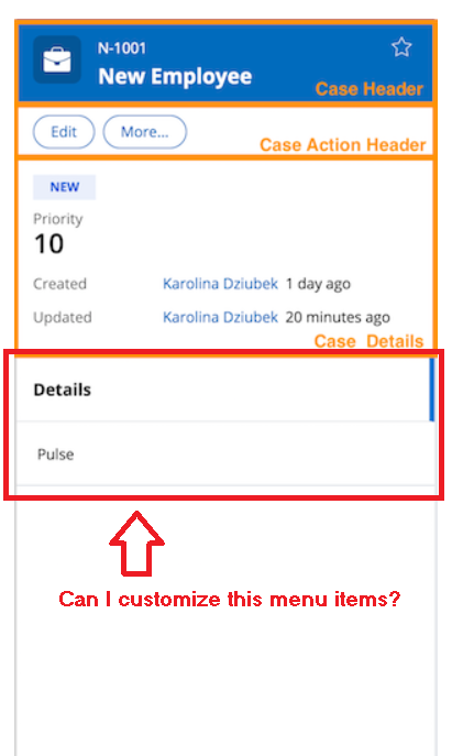 Menu items in summary panel