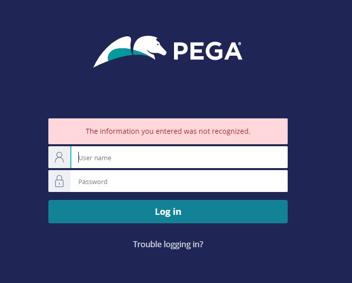 Pega login message
