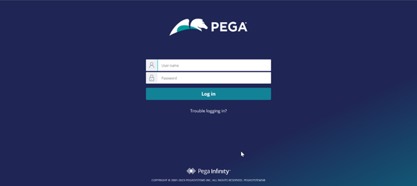 Pega client application login screen
