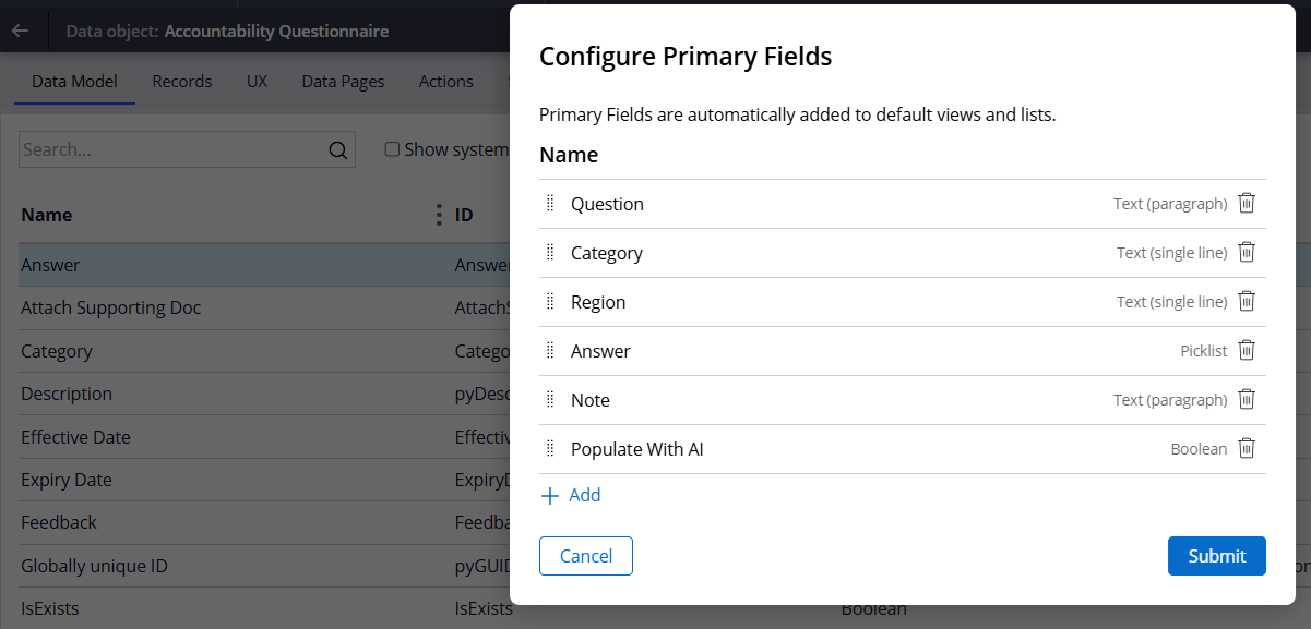 Primary Fields configuration