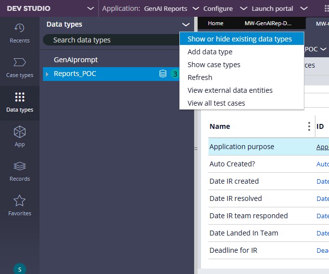 Prompt template not visible under data type