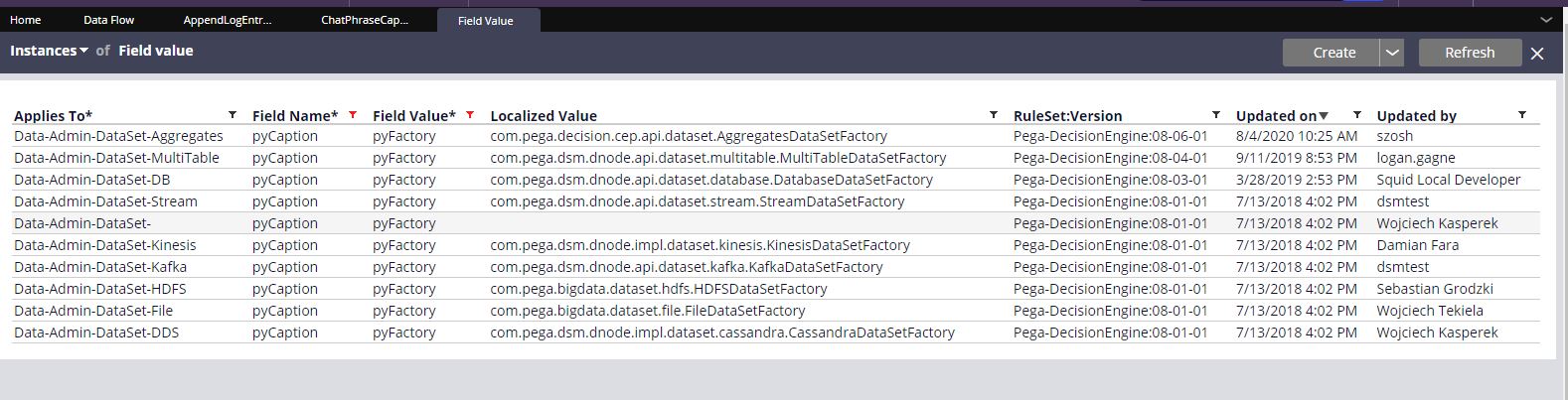 pyFactory field values