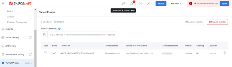 saucelabs tunnel setup verifcation