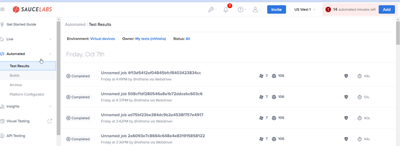 verify test results on saucelabs