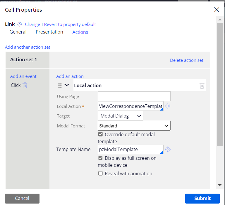 added action  for link property