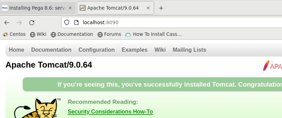tomcat landing page is at localhost8090