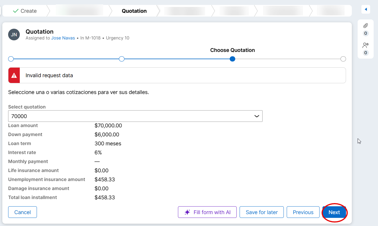 Invalid request data